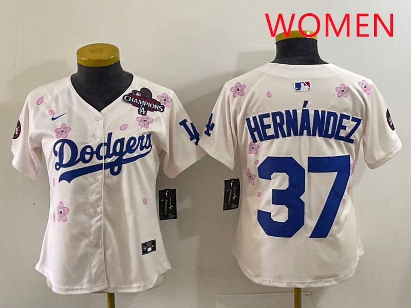Women Los Angeles Dodgers #37 Hernandez Cream Sakura Edition 2025 Nike MLB Jersey style 37